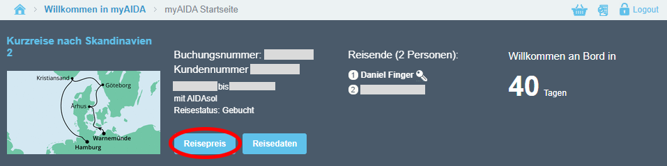 Screenshot Menü - Reisepreis AIDA Gutschein einlösen - Screenshot Menü - Reisepreis