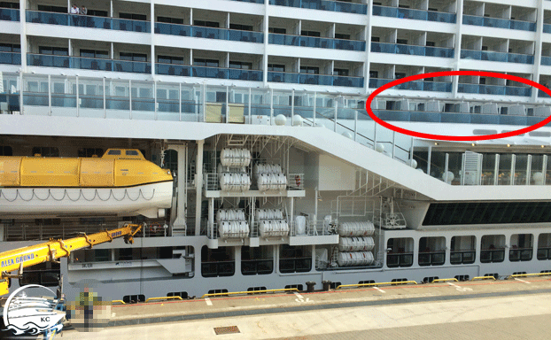 Tipp für Kabinen auf dem Lanaideck von AIDAprima und AIDAperla Tipp: Kabinen hinter der Treppe sind nicht einsehbar.