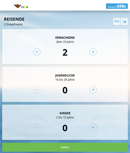 Neues Buchungssystem bei AIDA 2 AIDA - Neues Buchungssystem Darstellung mittel